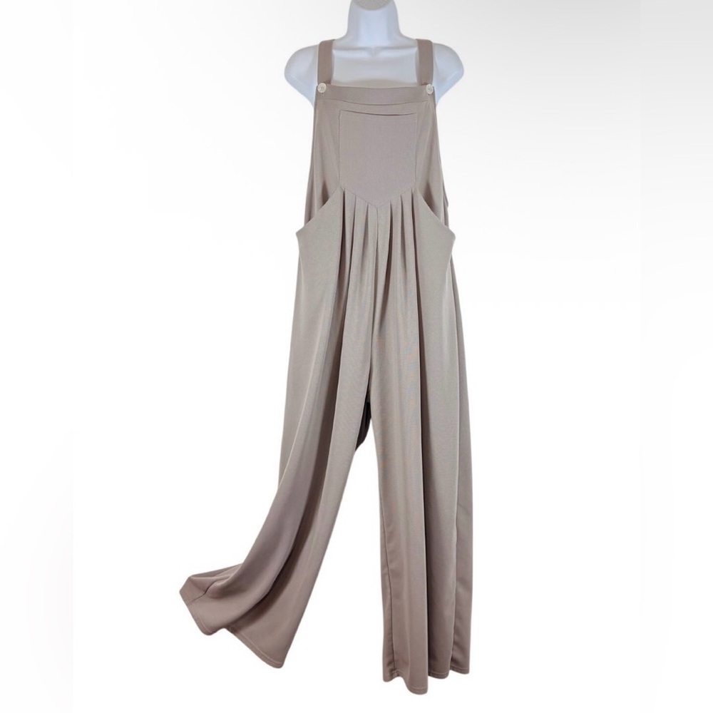 Halara Wide Leg Overalls Jumpsuit Grey Pleated Bib Lounge Casual L